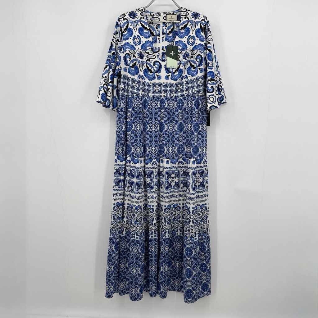 Tuckernuck Majolica Tile Ginger Maxi Dress Size L Large Flutter Sleeves Tiered